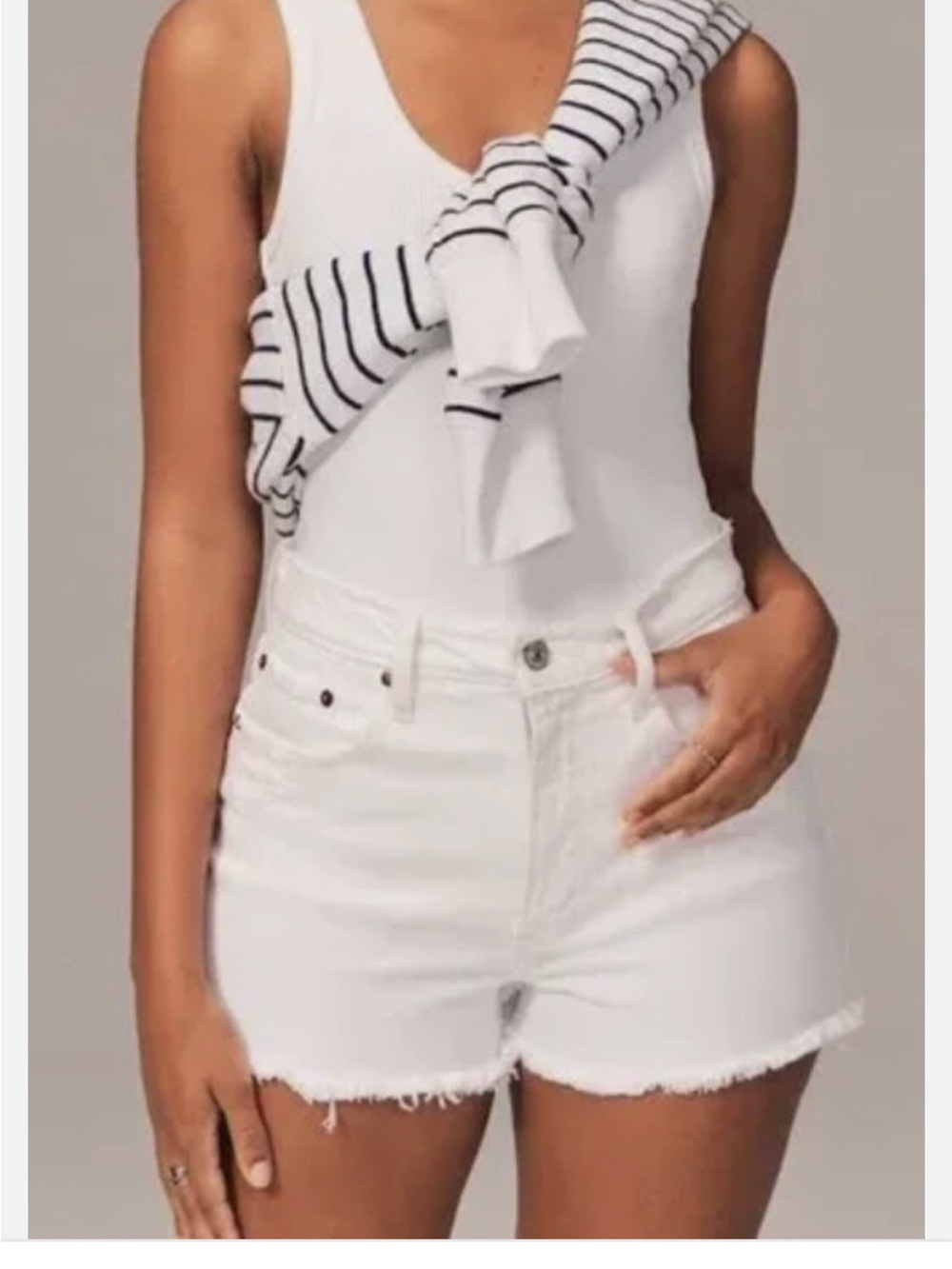 Abercrombie White High-Rise 4” Denim Shorts
